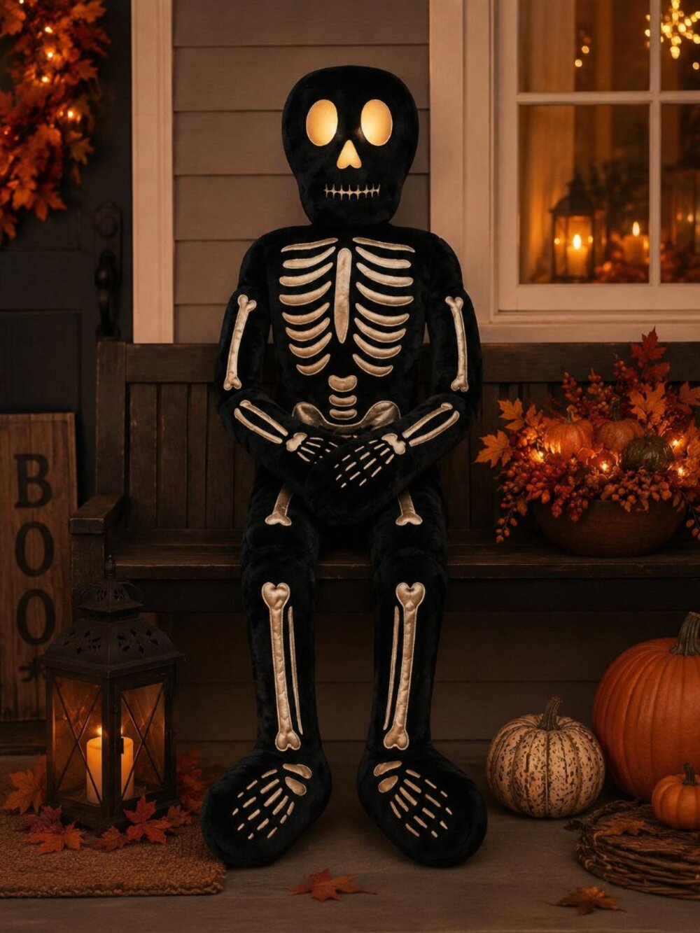 Isaac Mizrahi 5 Ft Black Gold Plush Skeleton Body Pillow Halloween NWT